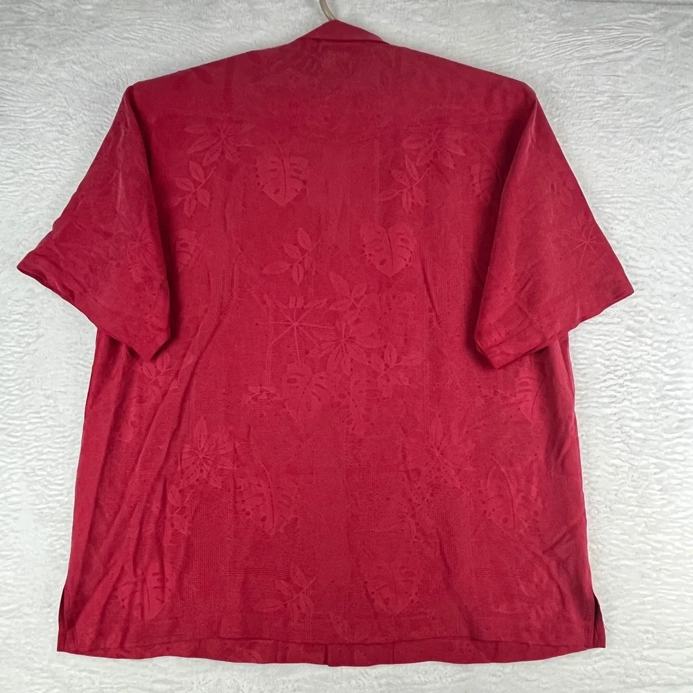 Tommy Bahama Camp Shirt Mens L Red 100% Silk‎ Tropical Jacquard Floral Button Up